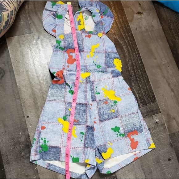 VTG Patchwork Denim Paint Splatter Print Pinafore Romper, size 10 - Picture 5 of 6